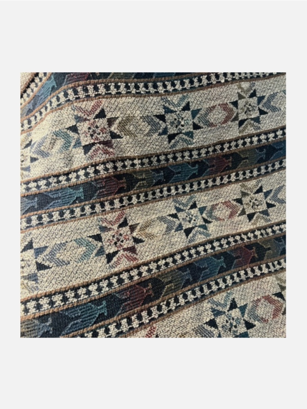 Large Vtg Oval Woven Knit Blanket Rug Fringe Multicolor Southwestern 112" X 58" - Picture 2 of 9